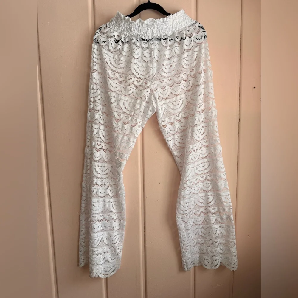 Miken White Lace Crochet Beach Pants SzL